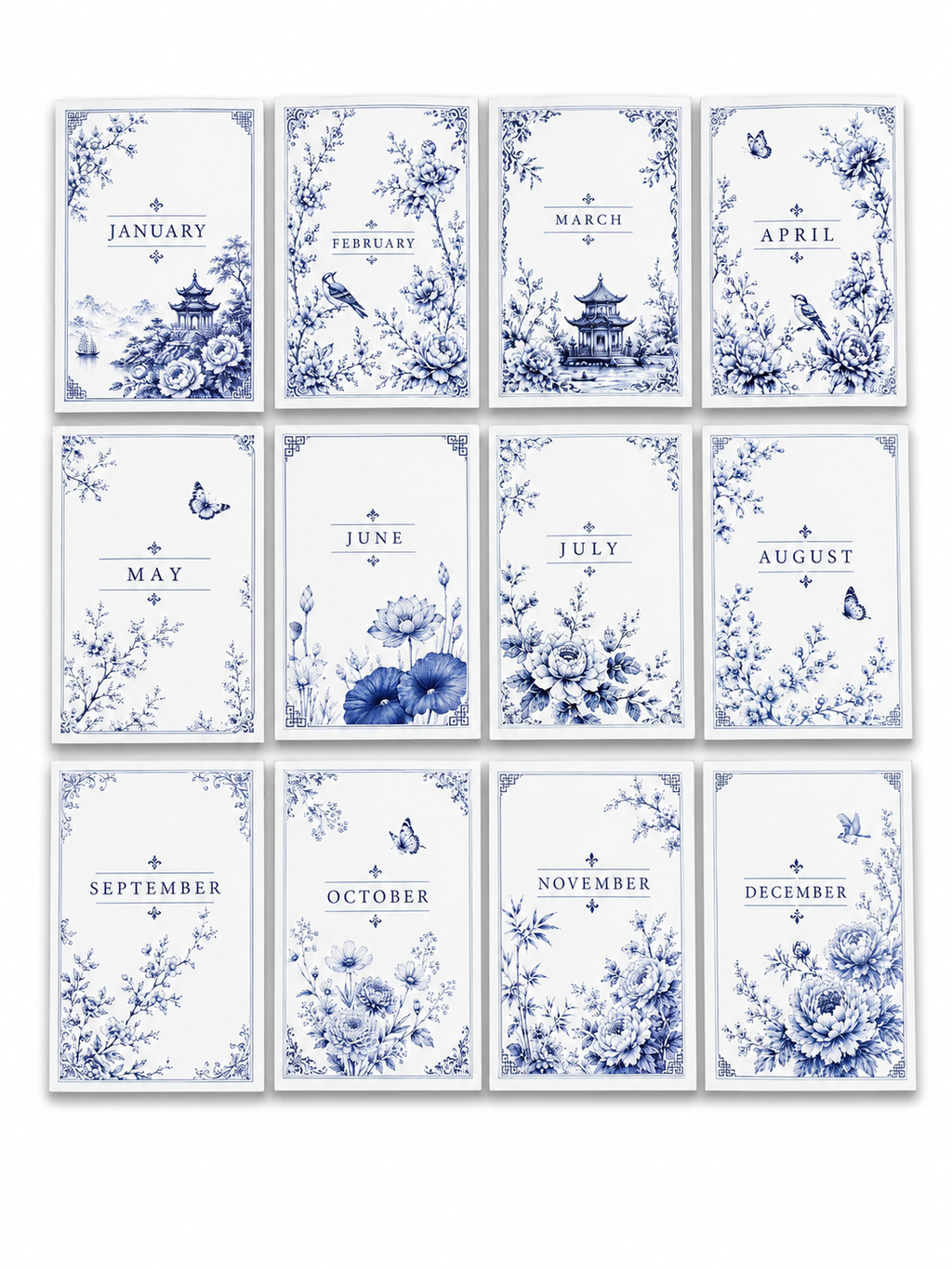 Blue Chinoiserie Journal of the Month Collection with Lined Pages