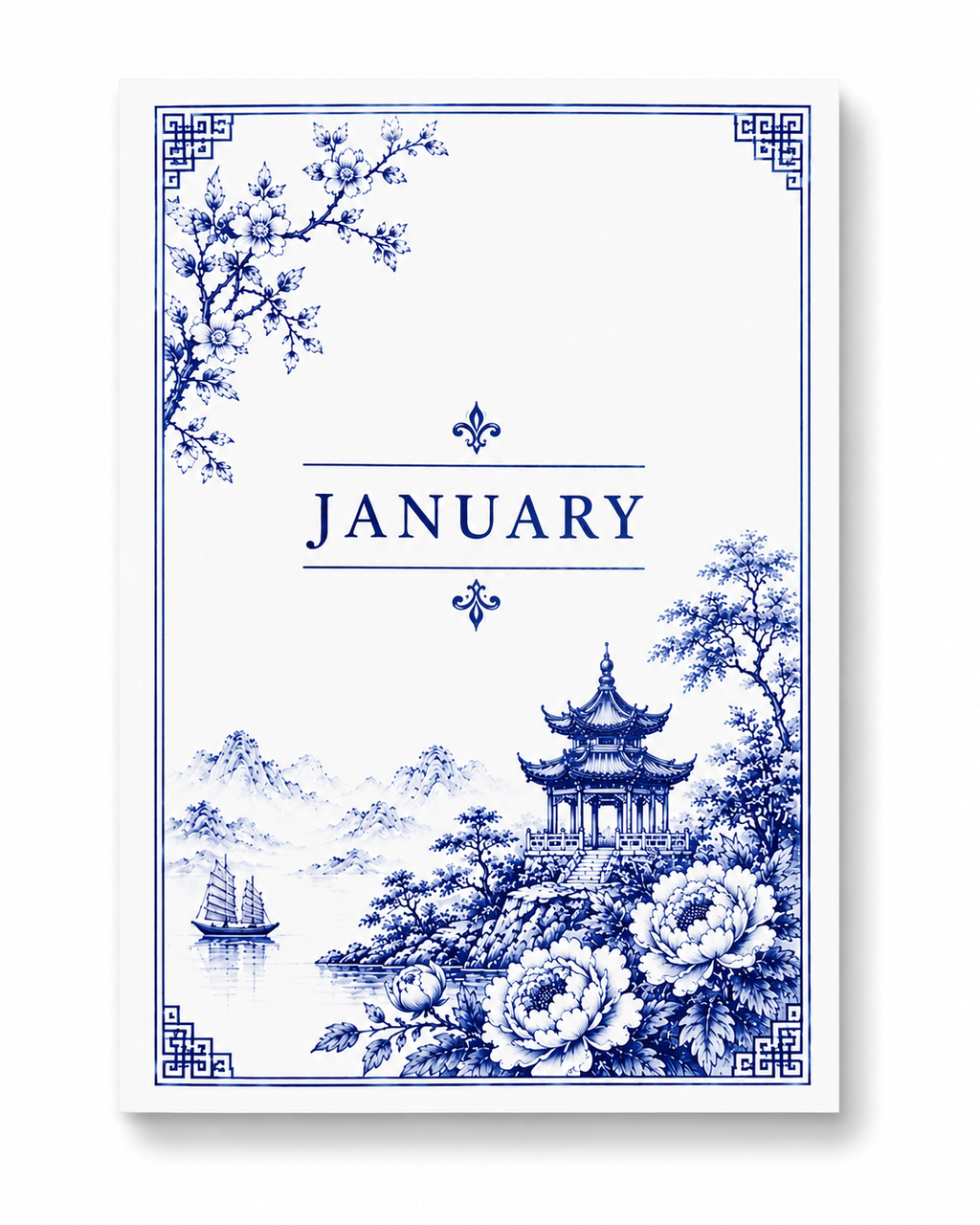 Blue Chinoiserie Journal of the Month Collection with Lined Pages